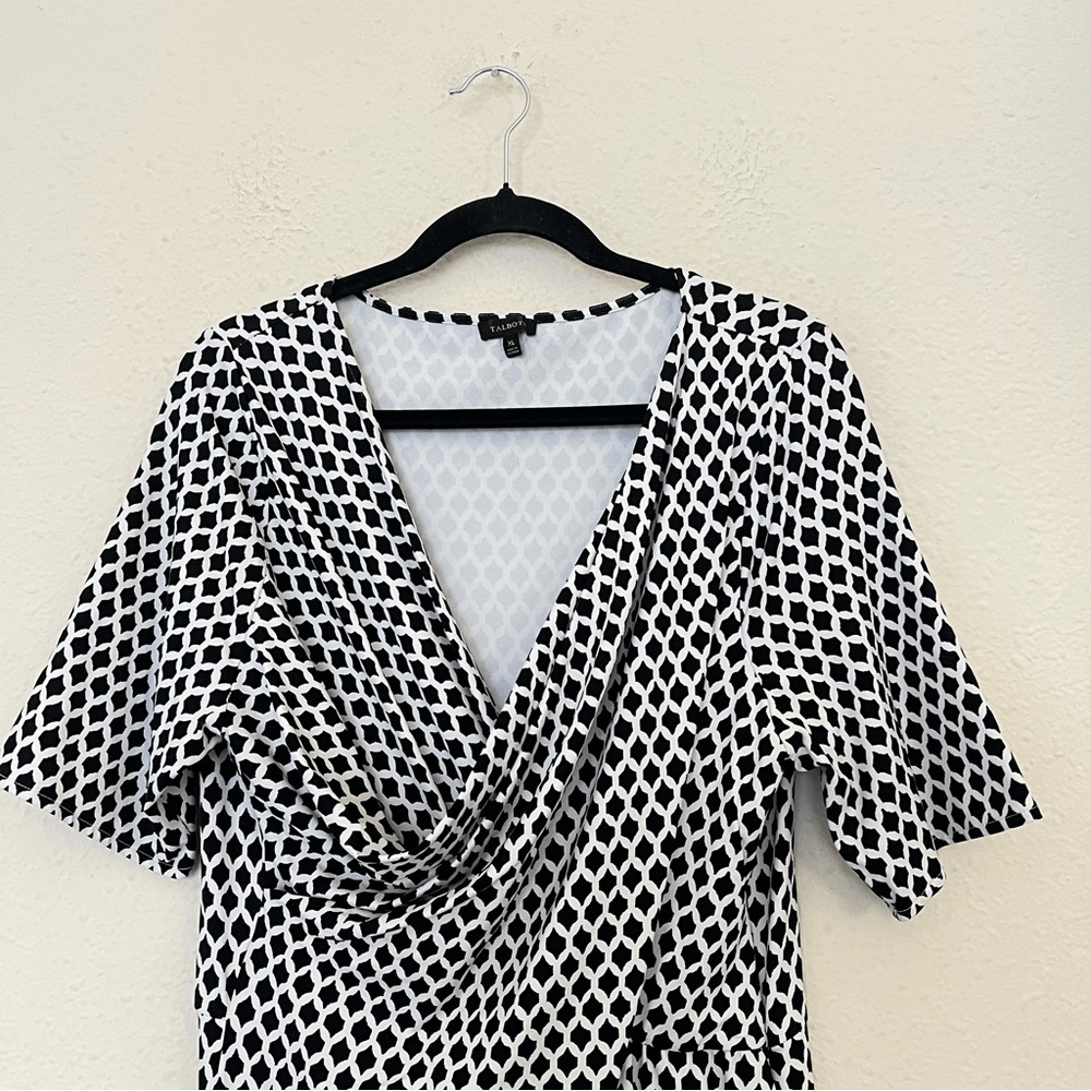 Talbots Black & White Faux Wrap A-line Printed Dress Size XL