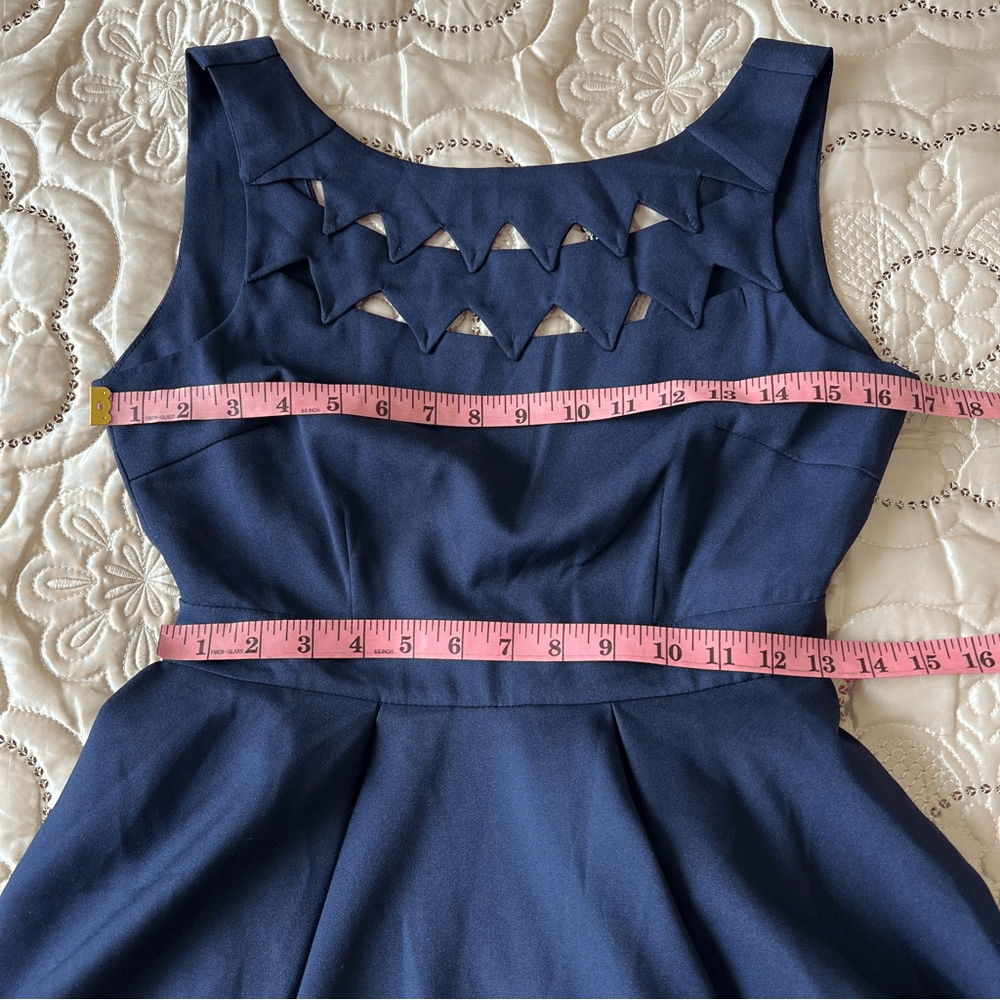 L'atiste Navy Blue Cutout Fit Flare Mini Dress NEW Size Small
