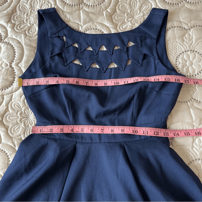 L'atiste Navy Blue Cutout Fit Flare Mini Dress NEW Size Small