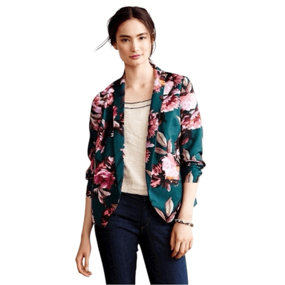 Anthropologie Cartonnier Rihan Floral Blazer Size 6 in Green Open Front