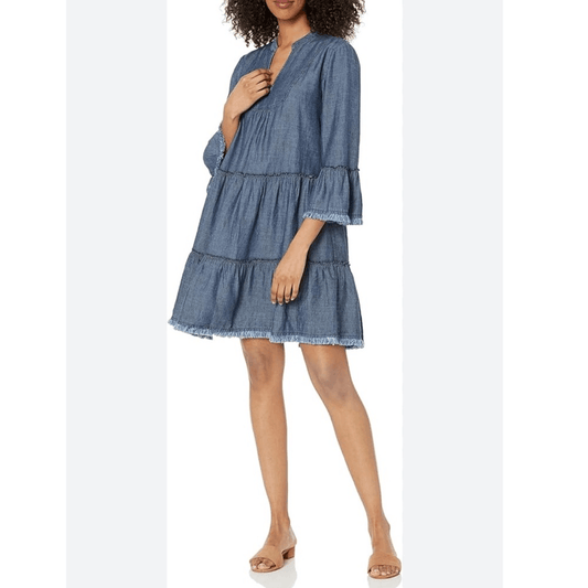 Trina Turk Womens  Movie Colony Linen-Blend Dress in Blue Size Large