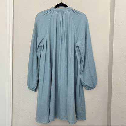 Anthropologie Ne Quittez Pas Denim Tassel Embroidered Swing Dress NEW Size M