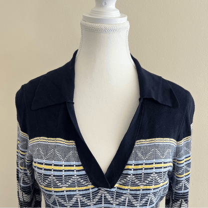 TED BAKER Holliis Chevron Sweater Knit Collared Polo Midi Dress