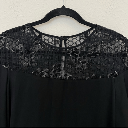 MILLY Sequined 3/4 Bell Sleeve Silk Blend Blouse Size 8