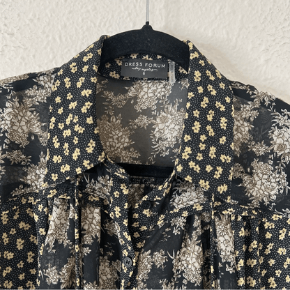 Dress Forum Floral Bell Sleeve Sheer Blouse Top Size Small