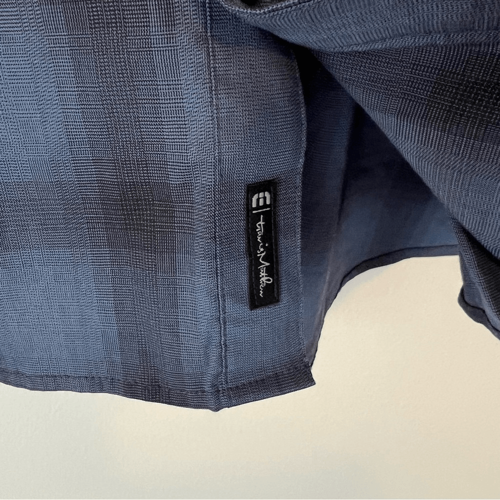 Travis Mathew Mens Short Sleeve Button Up Shirt Blue Check Print Size XL