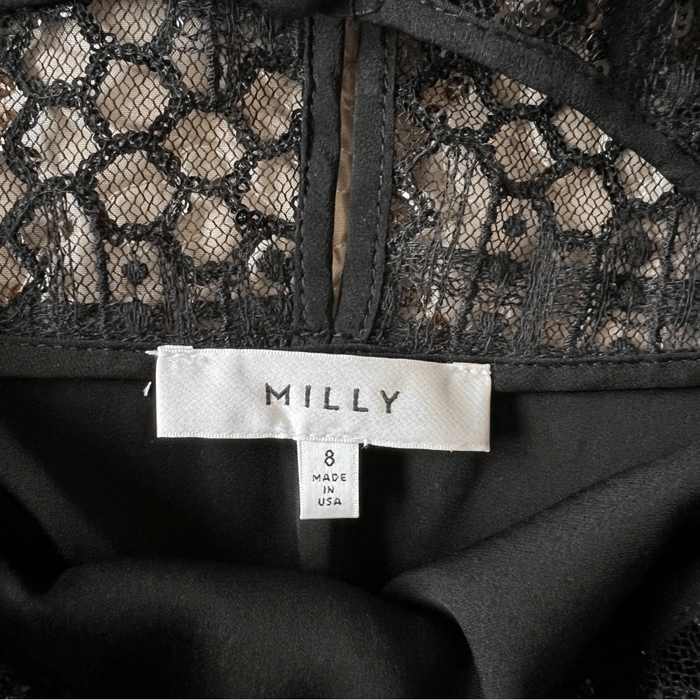 MILLY Sequined 3/4 Bell Sleeve Silk Blend Blouse Size 8