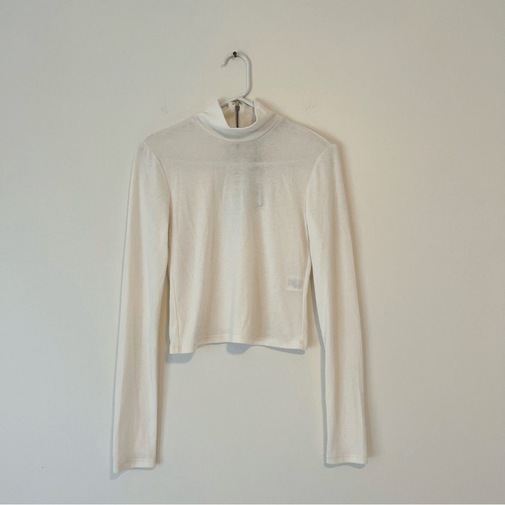 Alice + Olivia Classics Garrison Slim Mock Neck Long Sleeve Top NEW Cream Small