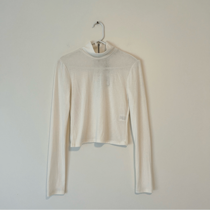 Alice + Olivia Classics Garrison Slim Mock Neck Long Sleeve Top NEW Cream Small
