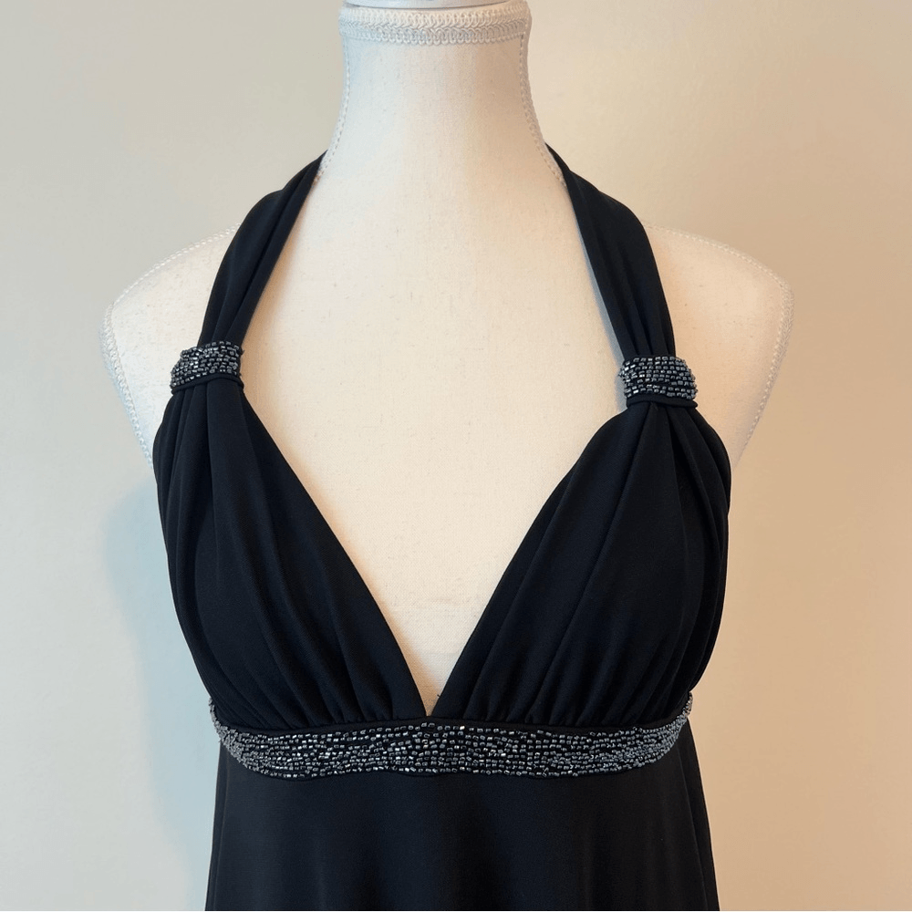 Express Halter Beaded Black Mini Dress Size Small Y2K 90s