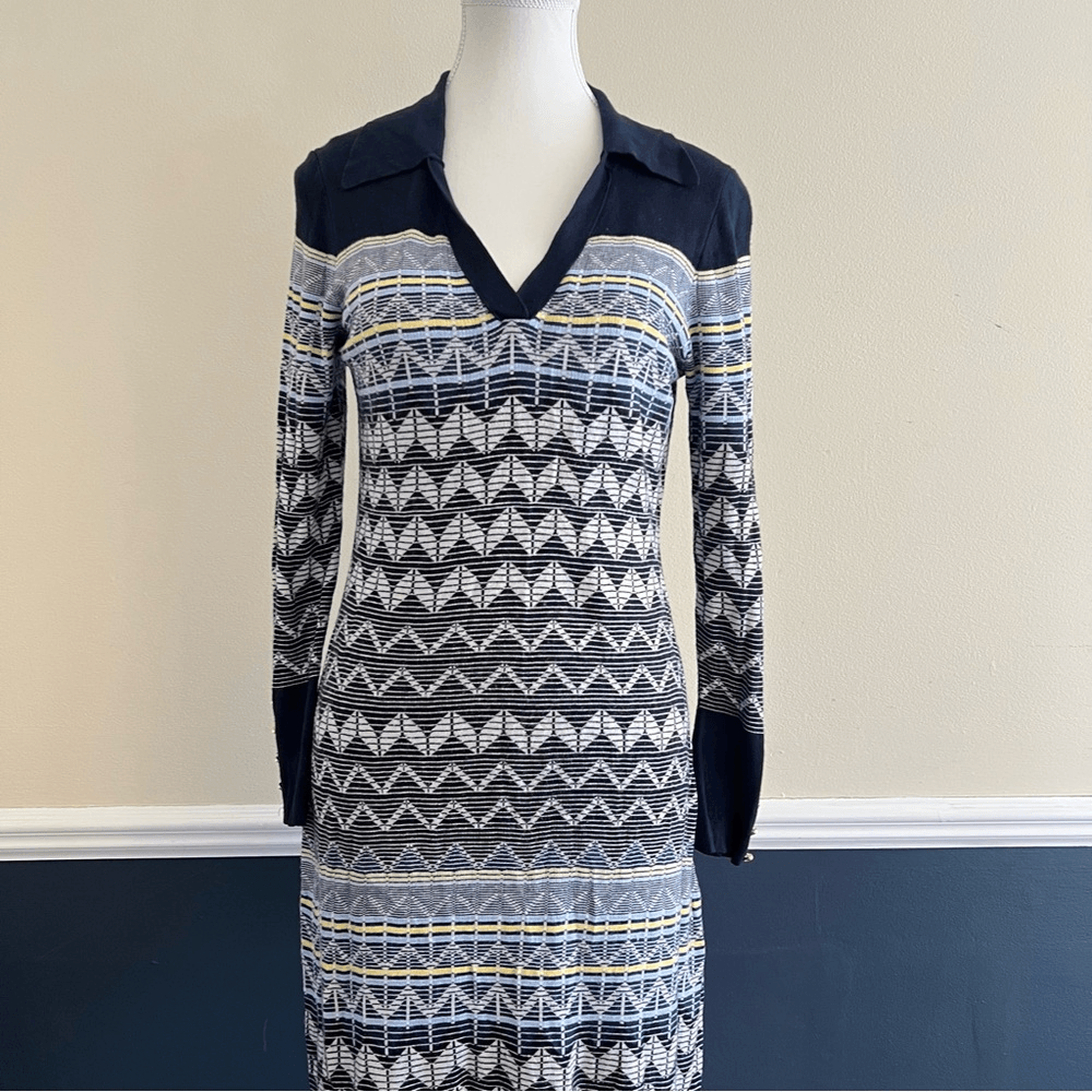 TED BAKER Holliis Chevron Sweater Knit Collared Polo Midi Dress