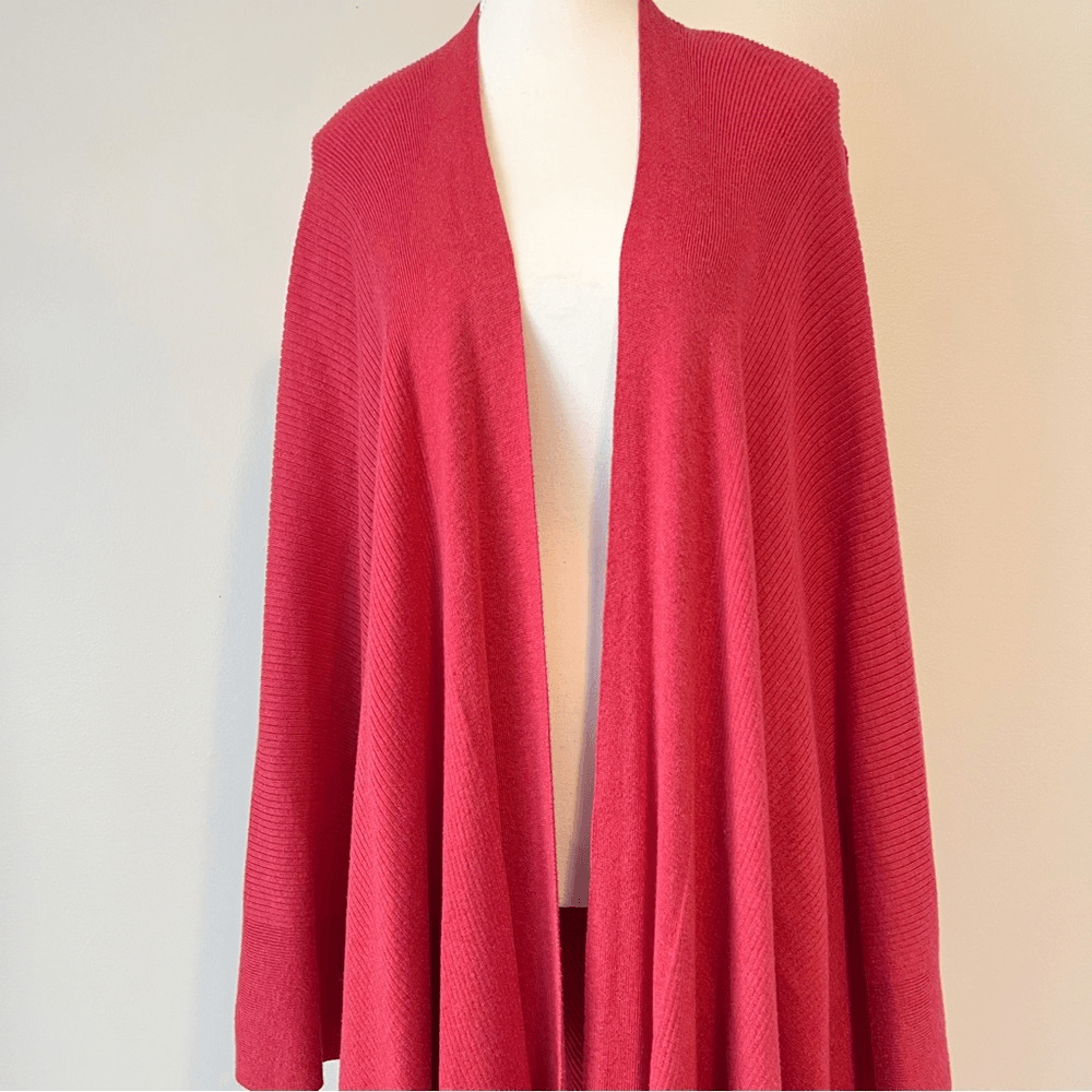 J. Jill  Ribbed Wrap Shawl Sweater Poncho One Size Pink Cotton Blend
