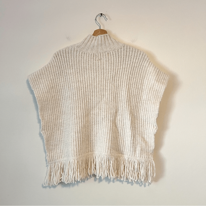 Anthropologie Fringed Mock Neck Ivory Sleeveless Sweater Vest Size Large