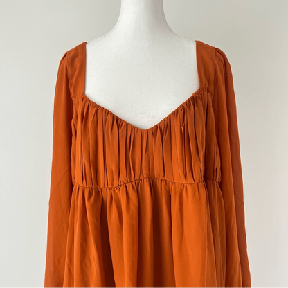 Abercrombie & Fitch Long-Sleeve Ruched Babydoll Mini Dress Size XLT Burnt Orange