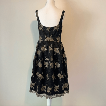 JILL STUART Floral Jacquard A-line Mini Dress NEW Size 6 Black & Gold