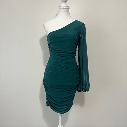HELLO MOLLY PARTY IT UP One Shoulder Bodycon Mesh Mini DRESS in GREEN Size 6