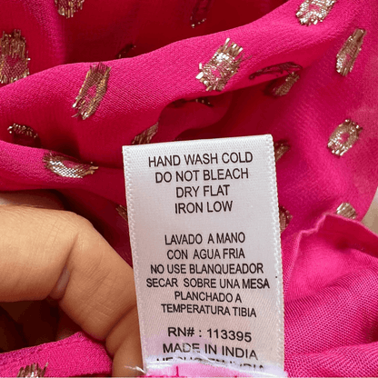 En Creme Pink Metallic Ruffled Maxi Dress Size Medium NEW