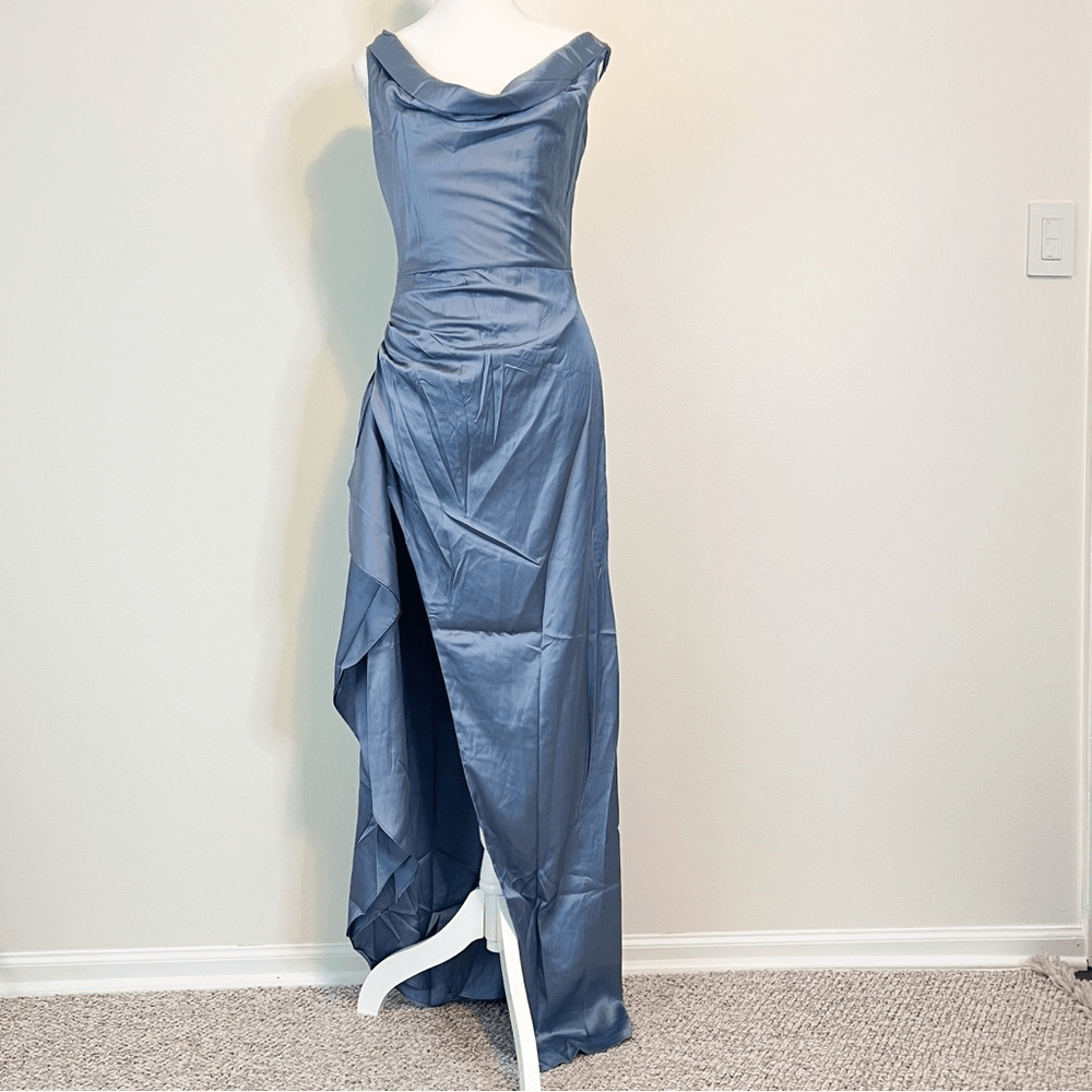 Babyboo Juliene Satin Maxi Dress in Dusty Blue NEW Size Medium