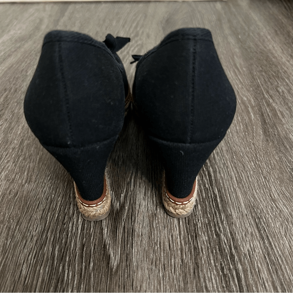 Tory Burch Jackie Peep-Toe Espadrille Wedge Shoes in Black Size 6,5