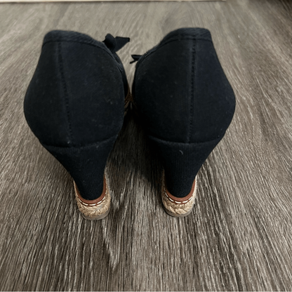 Tory Burch Jackie Peep-Toe Espadrille Wedge Shoes in Black Size 6,5