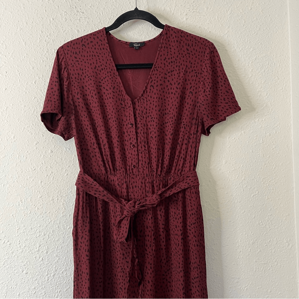 Rails Rust Spotted Jet V Neck Wide Leg Jumpsuit Size Small