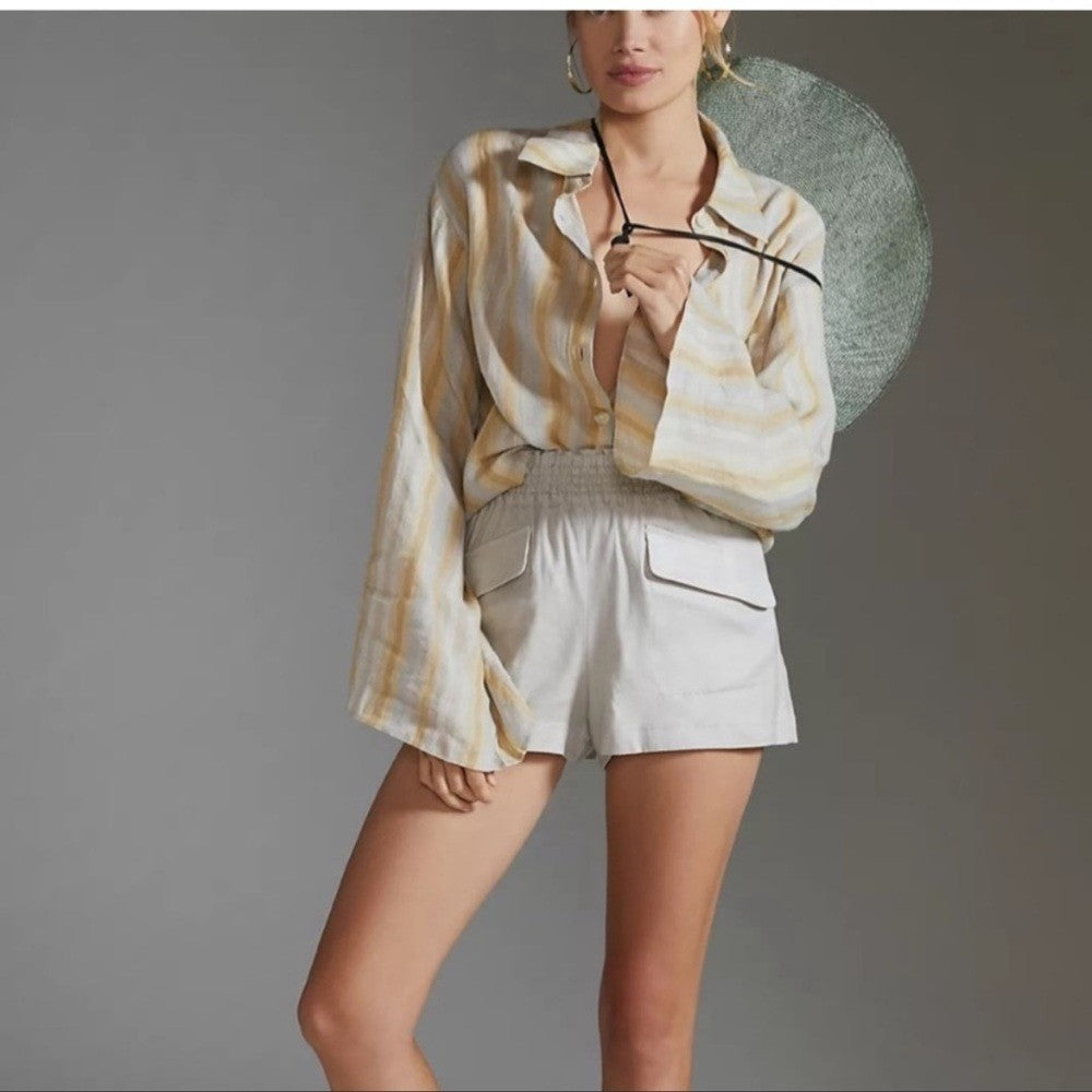 Anthropologie Maeve Linen A-Line Shorts in Stone NEW Size XL