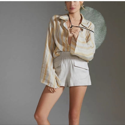 Anthropologie Maeve Linen A-Line Shorts in Stone NEW Size XL