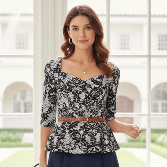 Anthropologie Postmark Leia Peplum Lace Print Top
