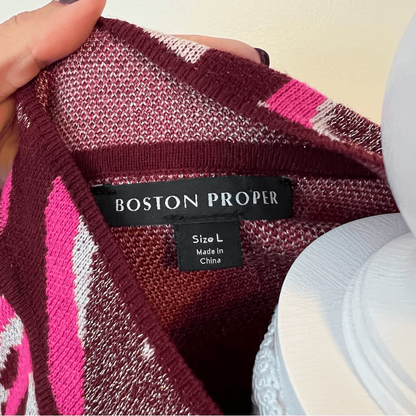 Boston Proper Jacquard Merino Wool Mock Neck Sweater Size L in Pink