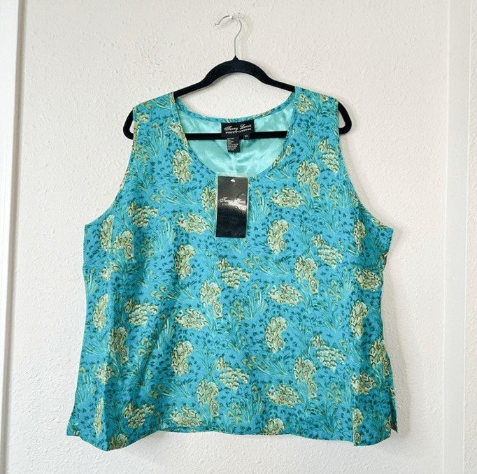 Terry Lewis Peacock Floral 100% Silk Top Midi Skirt Set NEW Plus Size 2X