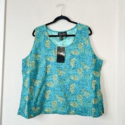 Terry Lewis Peacock Floral 100% Silk Top Midi Skirt Set NEW Plus Size 2X