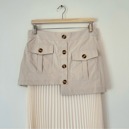 Commense Asymmetrical Pleated Midi Skirt NEW Size Large in Cream