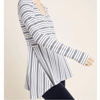 Anthropologie MAEVE Eliza Striped Waffle Knit Long Sleeve Henley Tunic Size XS