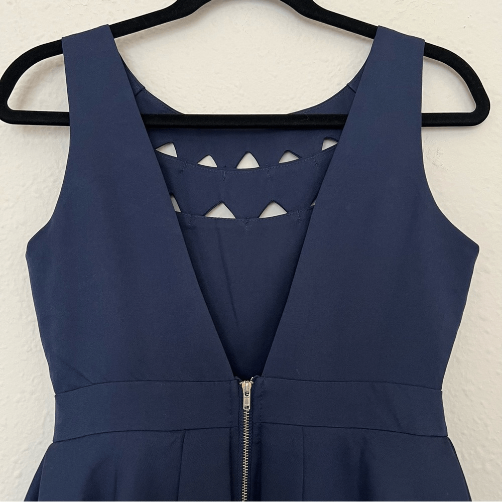L'atiste Navy Blue Cutout Fit Flare Mini Dress NEW Size Small