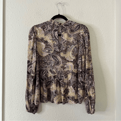 Sanctuary Paisley Babydoll Long Sleeve Blouse Top Size XS Peasant Boho