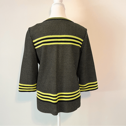 Ming Wang Striped Knit V-Neck Sweater Cardigan Jacket Plus Size Blue Green