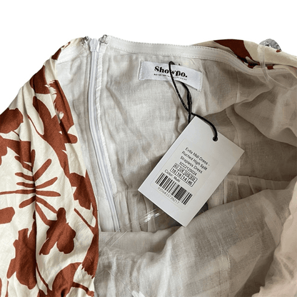 Showpo Evita Floral Midi Dress Ruched High Split Strapless NEW Size 14