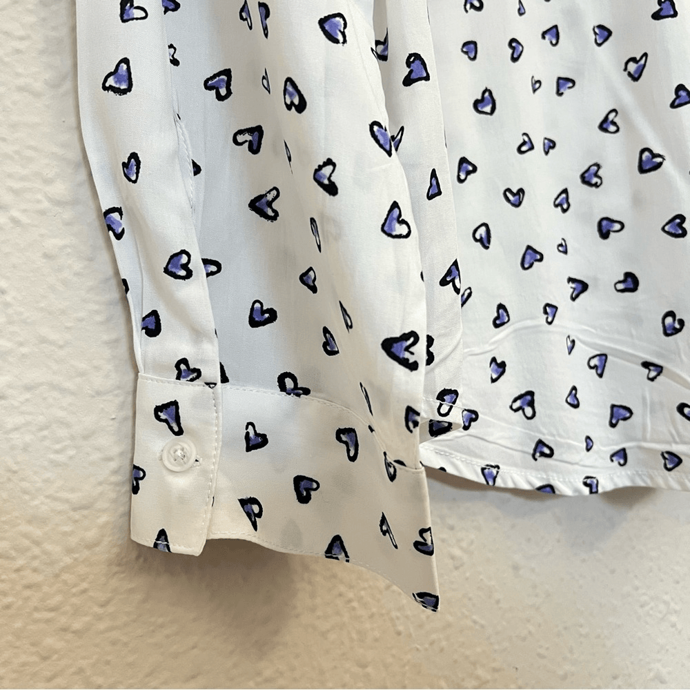 Casa Cabana Heart Print Long Sleeve Button Down Shirt Size Large Valentines Day