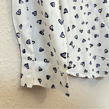 Casa Cabana Heart Print Long Sleeve Button Down Shirt Size Large Valentines Day