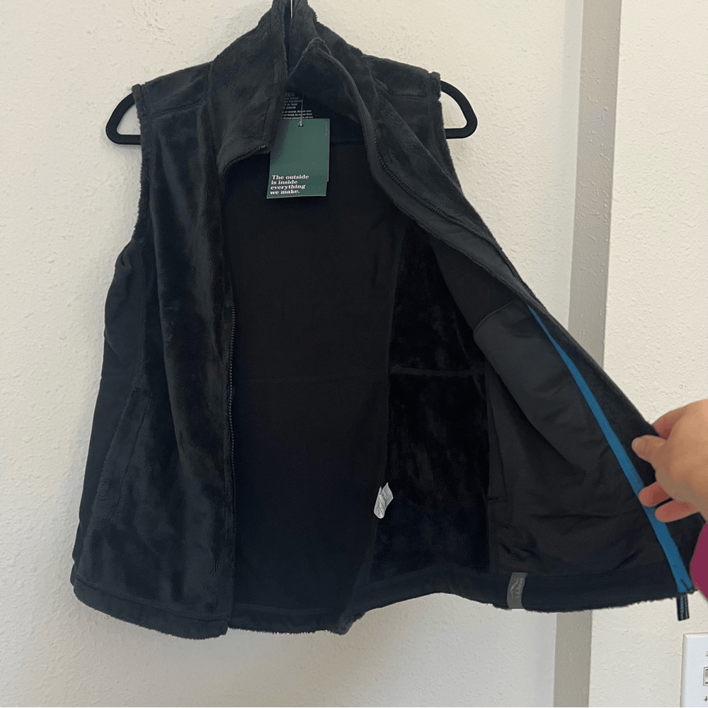 L.L. Bean Luxe Fleece Long Vest in Black NEW Size XS