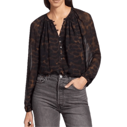 RAILS Indi Umber Leopard Long Sleeve Boho Blouse Size Medium