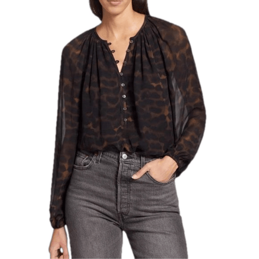 RAILS Indi Umber Leopard Long Sleeve Boho Blouse Size Medium