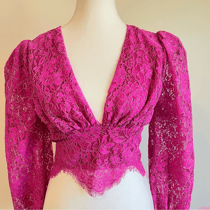 NBD Merlot Lace Blouse Top in Magenta Size Small Long Sleeve