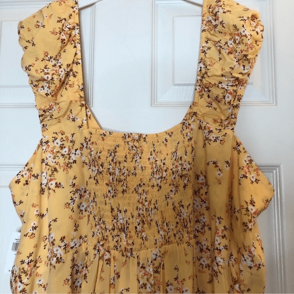 Old Navy Fit and Flare Floral Puff Sleeves Yellow Mini Dress NEW Plus Size 4X