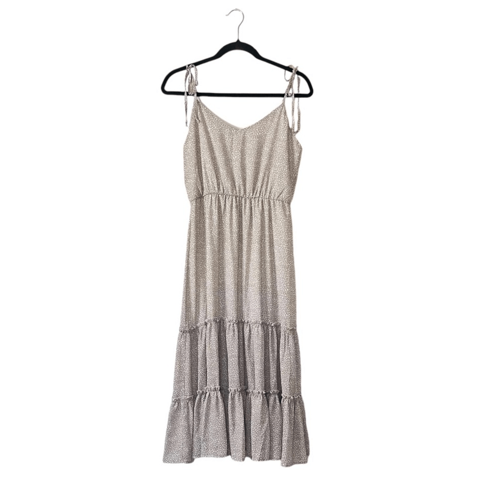 Pink Lily Tiered Midi Dress Size Small in Tan and White