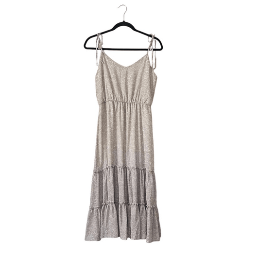 Pink Lily Tiered Midi Dress Size Small in Tan and White