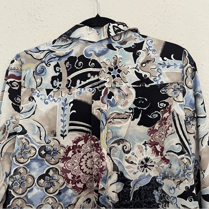 Chicos Mystic Mix Geneva BoHo Silky Shirt Blouse Button Down Paisley Size Small