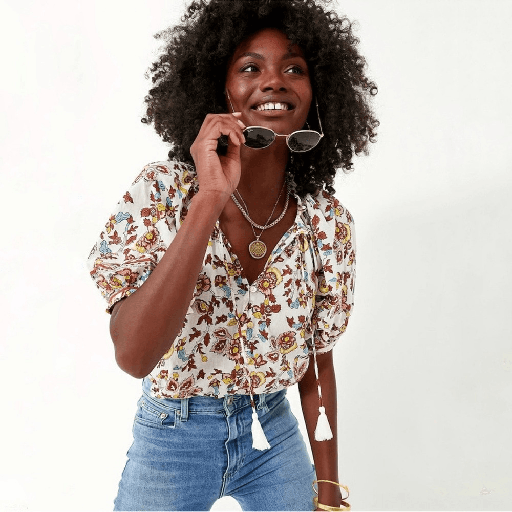 Cleobella Iris Floral Tassel Tie Blouse Enya NEW Size Large Boho