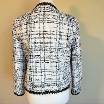 ZARA Textured Tweed Blazer Size Small White, Red, Blue Collarless Open Front