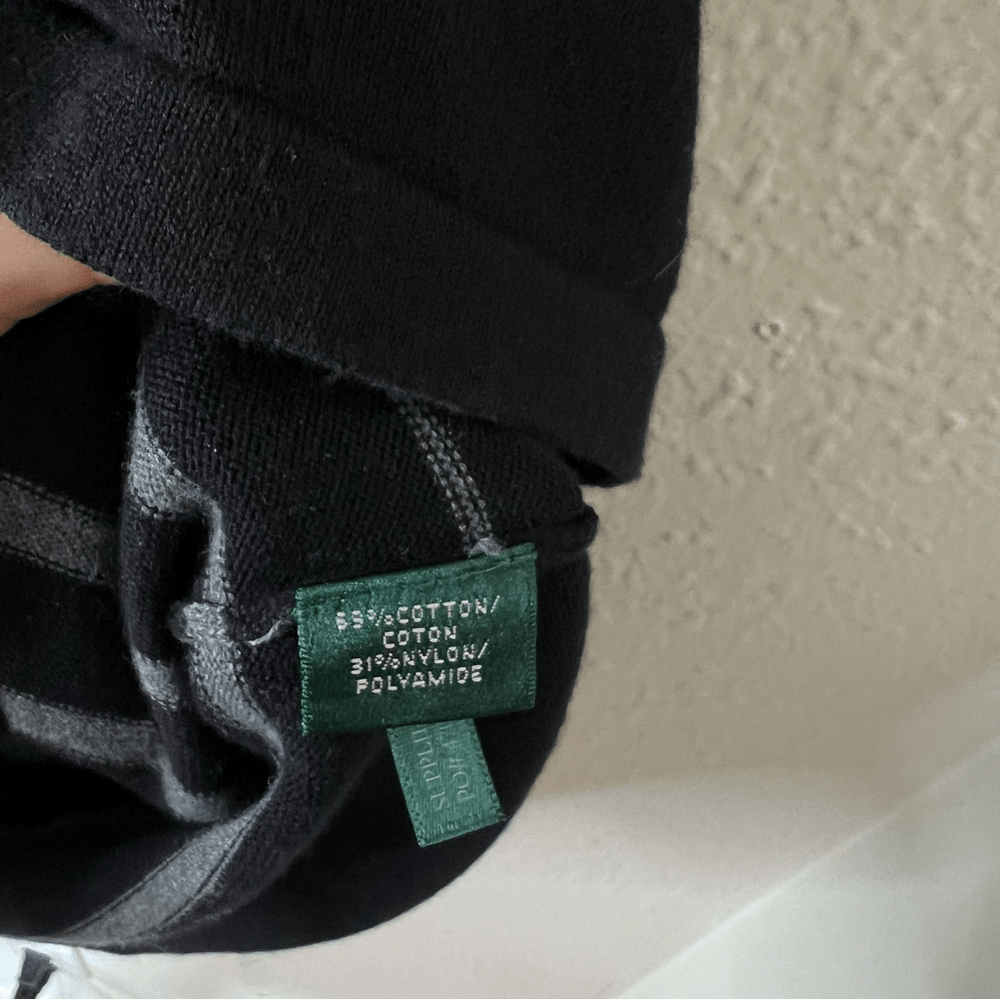 Lauren Ralph Lauren Black Gray & White Stripe 3/4 Sleeve Sweater Dress Size XL